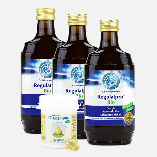 Set: 3 x 350 ml Regulatpro® Bio + 120 Stk. Omega-3-Algen-DHA+EPA Set: 3 x 350 ml Regulatpro® Bio + 120 Stk. Omega-3-Algen-DHA+EPA